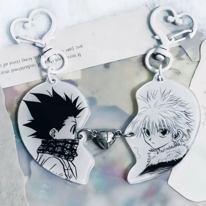 Killua Broken heart Matching Acrylic Keychain Black white Sketch Character Pendant Backpack Charm Collectible Gift For Hobby Fan