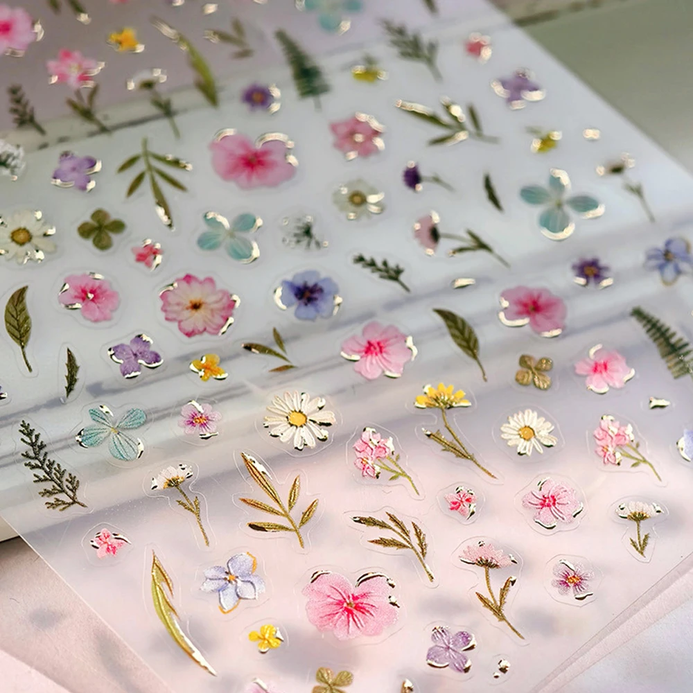 Cute Bear Apple Lace Bowknot Colorful Flower Petals Grid Polka Dot Jelly 5D Nail Art Sticker Self Adhesive Manicure Decal DIY