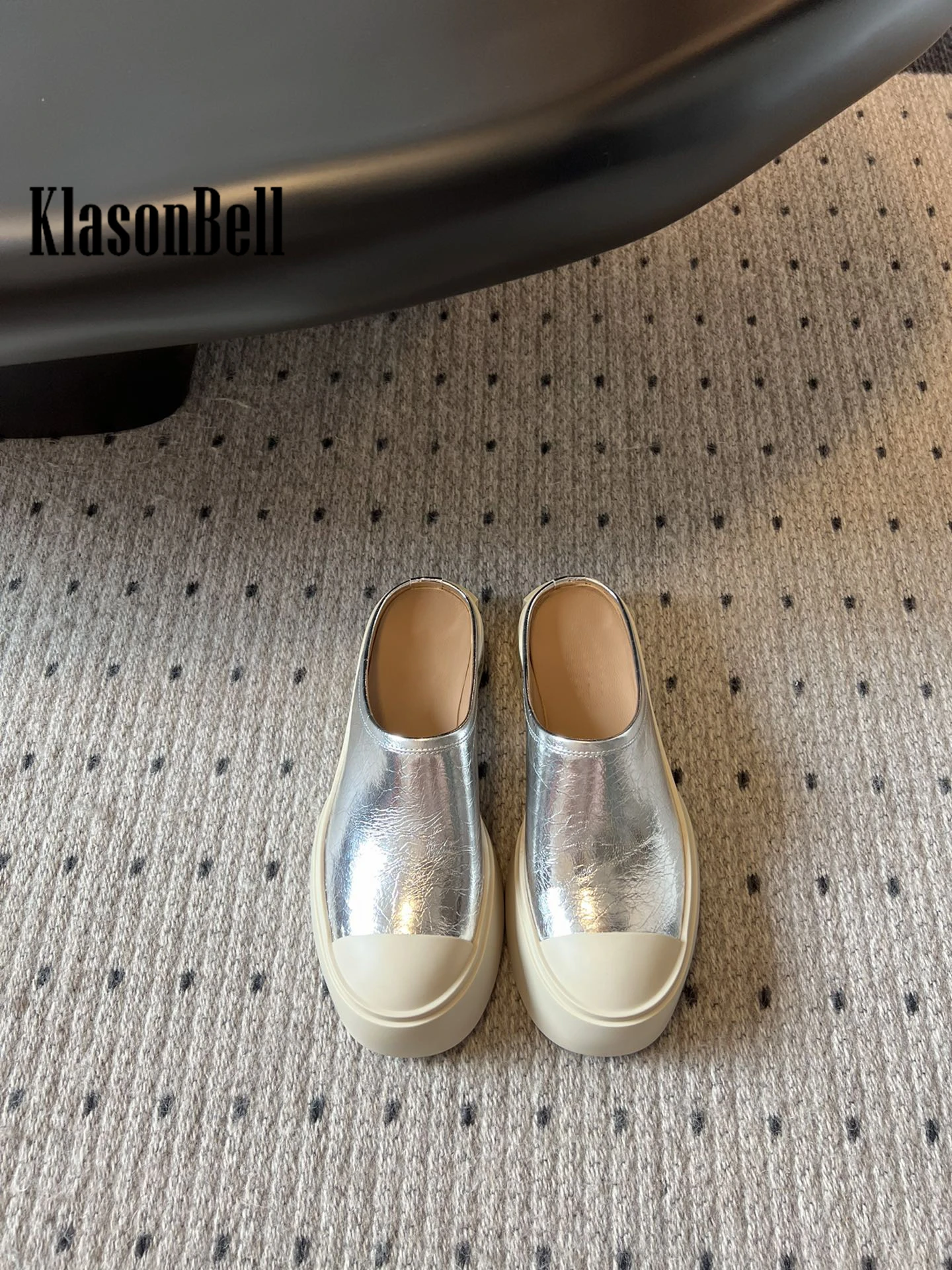 6.5 KlasonBell 2024 Summer New Thick Sole Outside Slippers Mules Shoes Genuine Leather Fashion Casual Slip-one Sandals Women