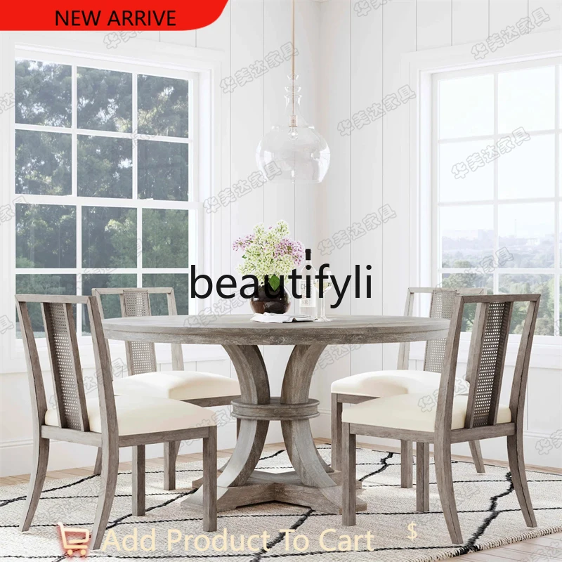 

American French country solid wood small round table small apartment living room balcony sofa side few round small coffee table