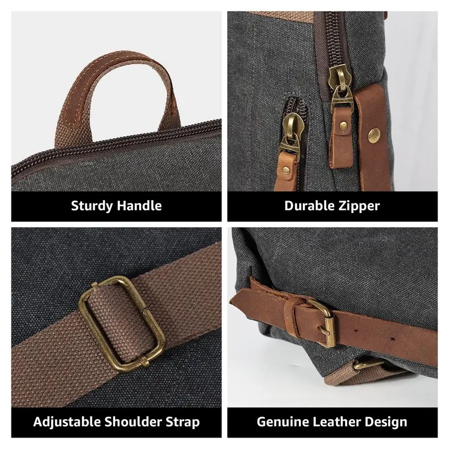 حقيبة ظهر قماشية كلاسيكية للرجال والنساء، حقيبة ظهر للكمبيوتر المحمول، حقيبة ظهر للسفر في الهواء الطلق، أسود #4
