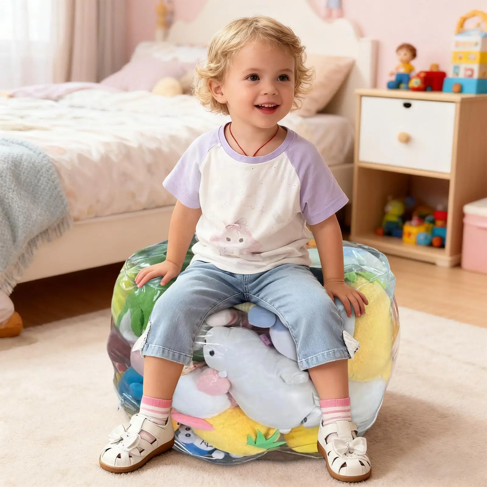 Waterproof Seat Clear Chair Clear Animal Storage Chair Creative Stuffable Zipper Bean Bag Put Soft Cotton Stuffed Doll Toy