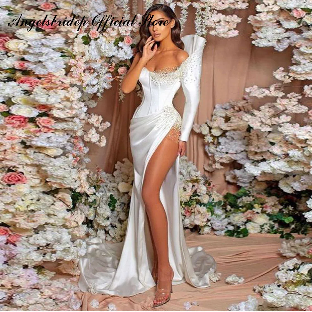 Angelsbridep Vestido De novia De sirena con manga personalizada, Vestido De novia bohemio con abertura lateral hasta el suelo, vestidos De novia De lujo, 2025