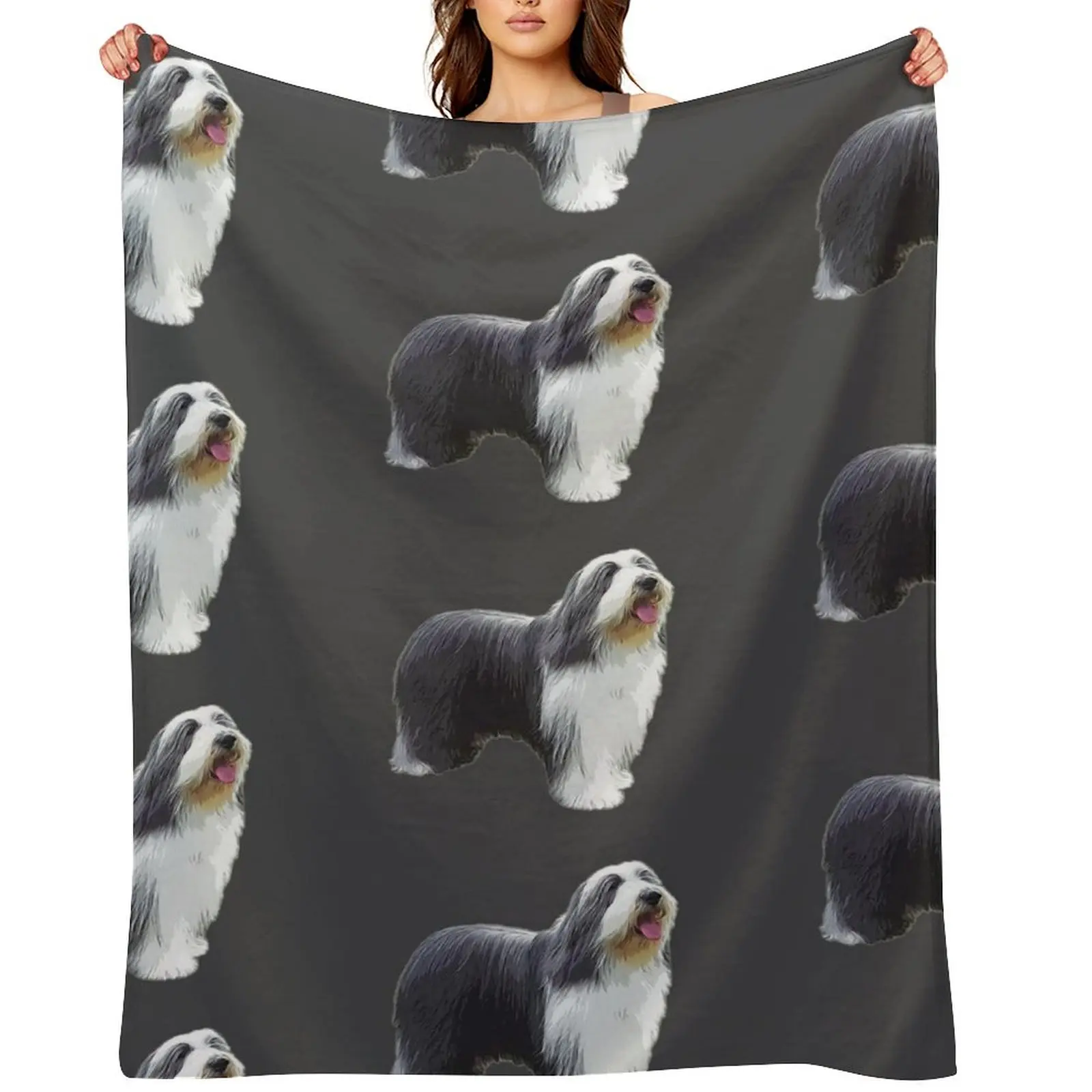

Bearded Collie Standing Throw Blanket Single Cute Plaid Retros Flannel Fabric Blankets