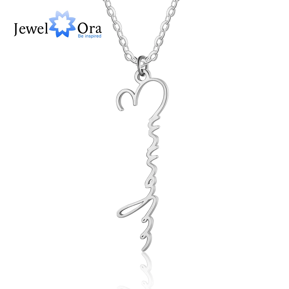 

JewelOra 925 Sterling Silver Personalized Stainless Steel Vertical Necklace Customed Name Necklace Gifts for Christmas