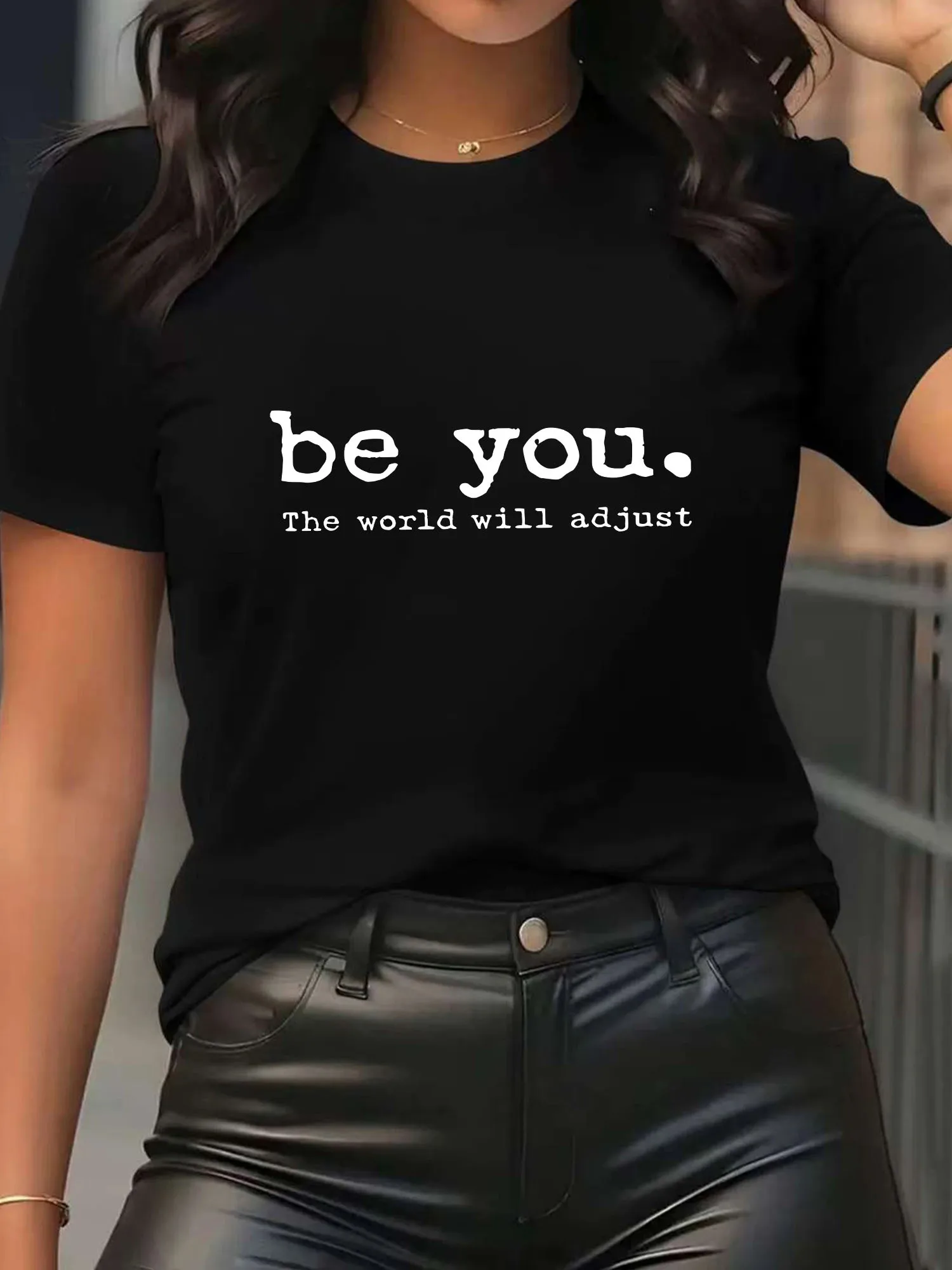 Women Inspirational Printed T-Shirt Short Sleeve Round Neck Casual Tee Soft Breathable Fashion Top Sporty Style