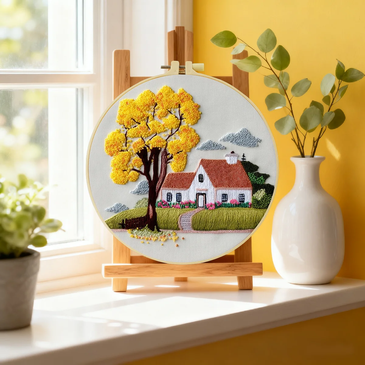 1 Stück 20X20CM/15X15CM 7,87/6,3 Zoll Baum-Stickerei-Starter-Kit DIY-Kit DIY-Stickerei-Set Handarbeiten Malerei Nähen Kunst – Detail 1