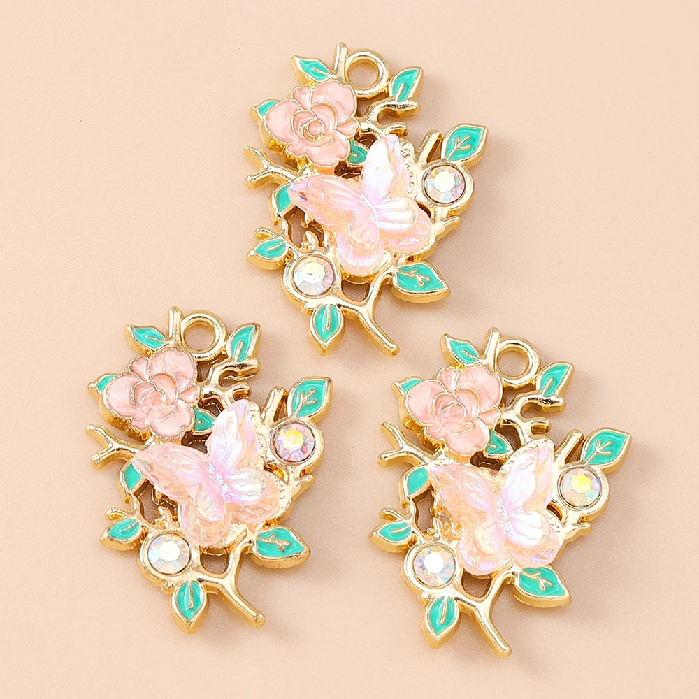 Leslie 10 stücke Neue Exquisite Blume Schmetterling Charms Emaille Schmetterling Anhänger Für Frauen DIY Halskette Ohrringe Schmuck Geschenke – Detail 13