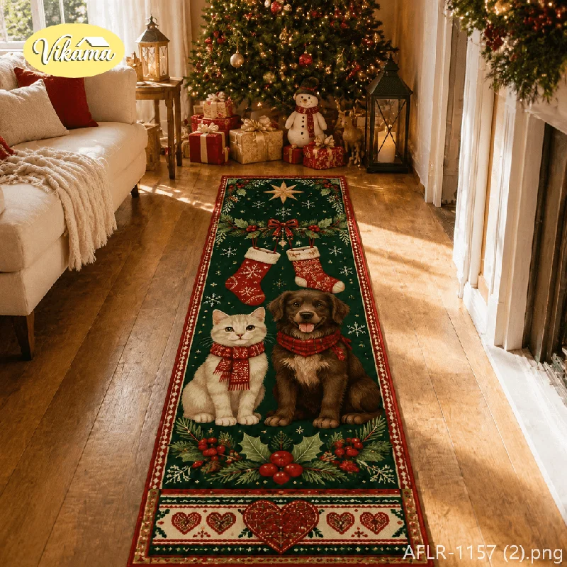 VIKAMA Christmas Runner Rug—Easy-To-Maintain, Machine-Washable Hallway Rug And Christmas Party Decorative Mat For Home Decor