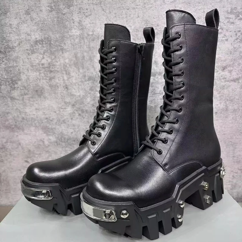 mens fashion stage nightclub high original leather boots black designer shoes cowboy platform boot cool long motorcycle botas