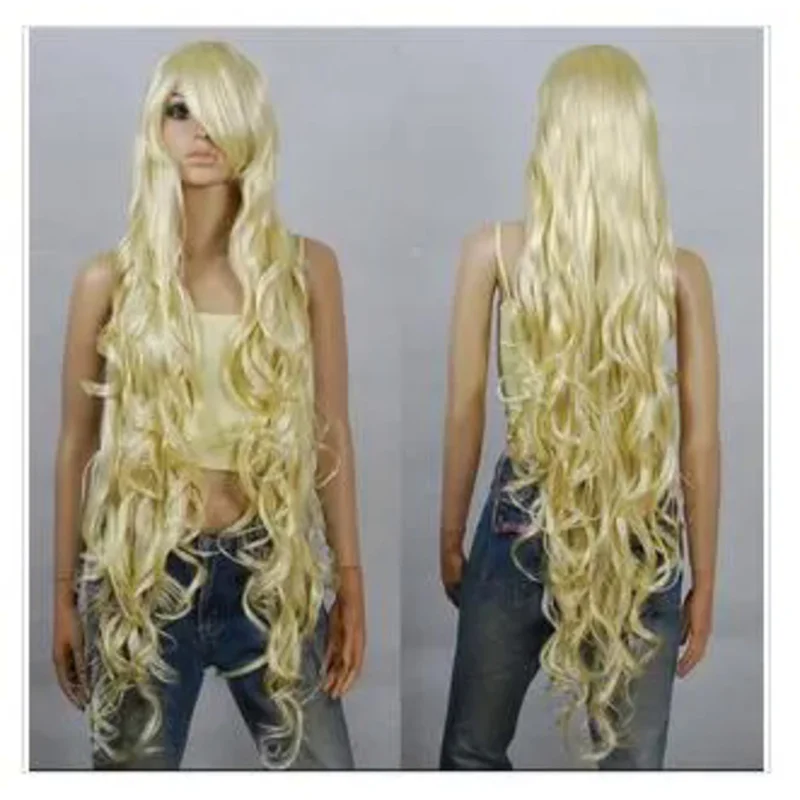 

WIG LL HOT Free >>> 100cm Blonde Extra Long Curly Cosplay Wigs Seamlessly Contours 3A_613