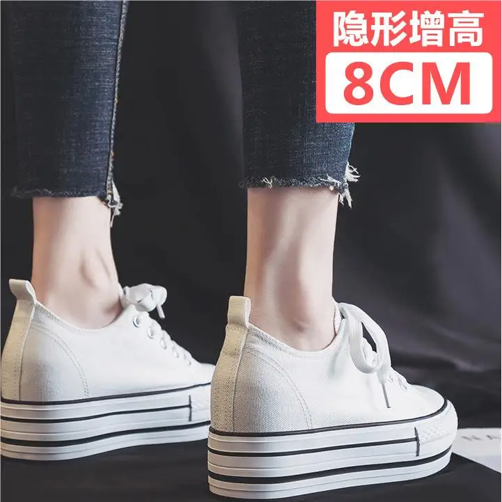 Canvas Shoes Lace Up Classic Fashionable Versatile Casual Thick-soled Inner Heightening Street Style Women 2024 Spring Summer