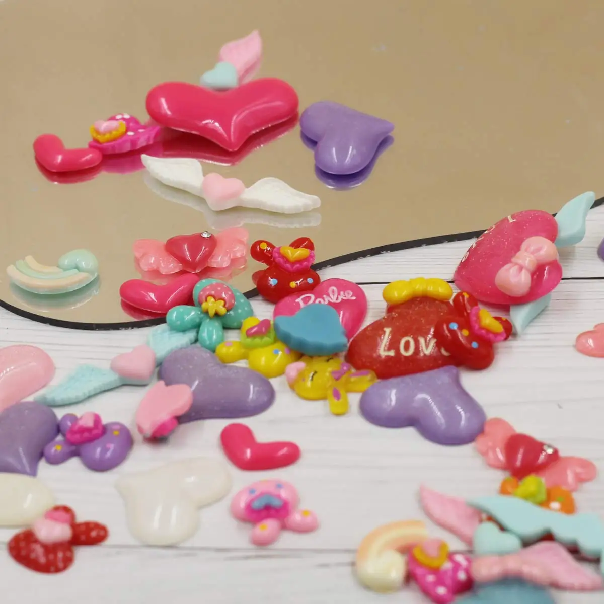 50PCS Mixed Random Love Heart Theme Resin Charm Cameos Cabochon 10-50mm Long DIY Handicrafts Decoration Jewelry Accessories