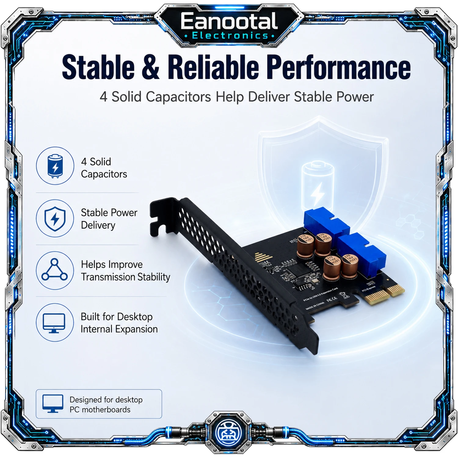 Dual 19 Pin USB 3.0 PCIe Card, 2 Port Internal Header 5Gbps Expansion Adapter with D720201 Chip for Desktop PC Front Panel