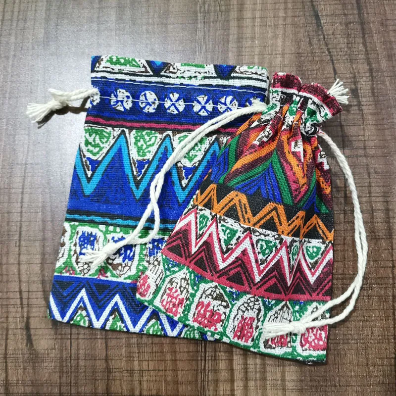 50pcs/Lot 10*14, 13*18cm National Style Cotton Linen Fabric Cosmetic Bags Travel Luggage Packing Drawstring Pouches Gift Bag