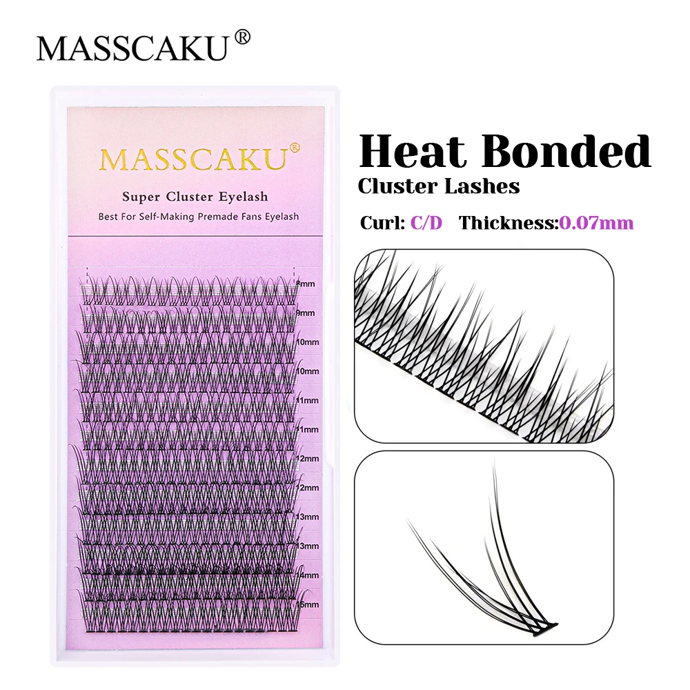 

MASSCAKU 10D/12D/20D DIY Segmented Eyelash Extensions 8-15mm Mix Length Matte Black Mega Volume Individual Lashes Makeup Tools