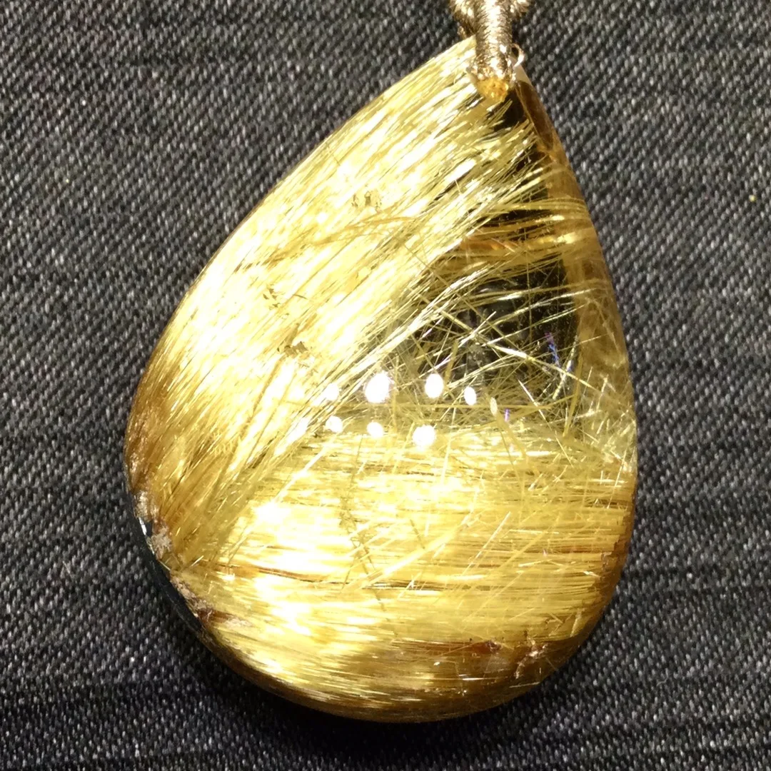 

Natural Gold Rutilated Quartz Pendant Jewelry 36*26*18mm Water Drop Men Women Brazil AAAAAAA