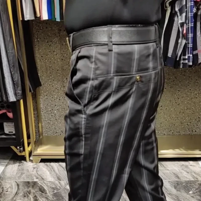 Calça lápis remendos casual masculina, bolso de botão com zíper, listrada, minimalista, fina, com todos os fósforos, negócios, nova moda, primavera, 2022