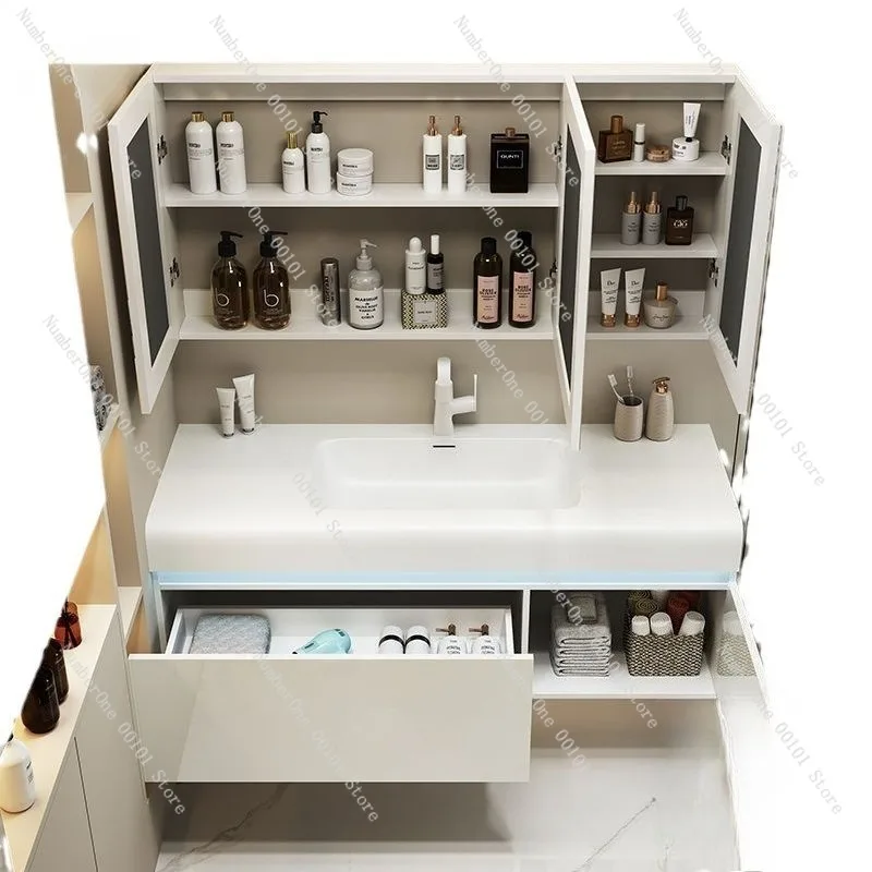 Integrated bathroom vanity cabinet with seamless basin surface,light luxury style washstand for modern home decor