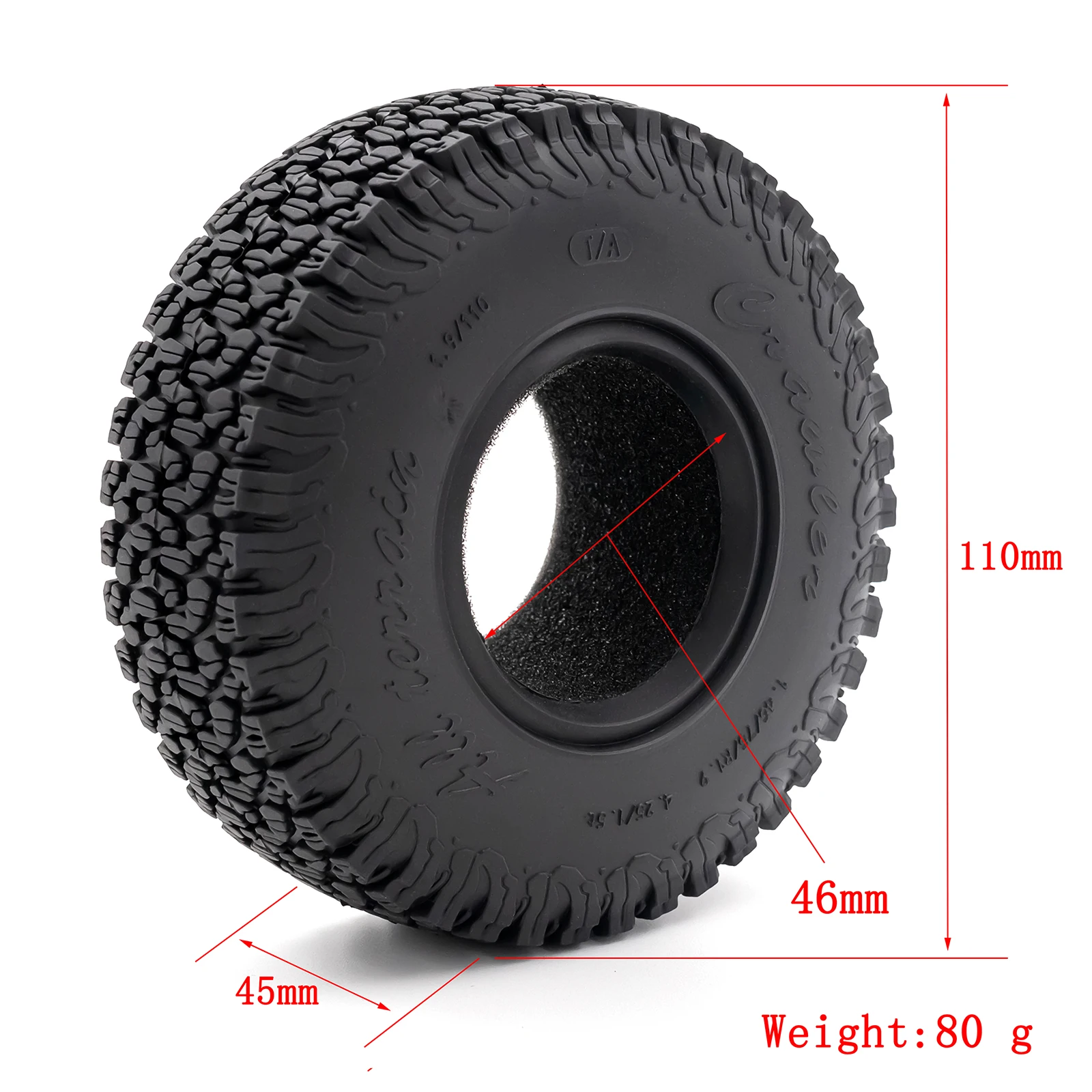 4Pcs 1.9 Tires Fine texture Claw Mud Terrain Wheel Tires  110*45mm for 1/10 RC Crawler Axial SCX10 90046 AXI03007 TRX4  KO3