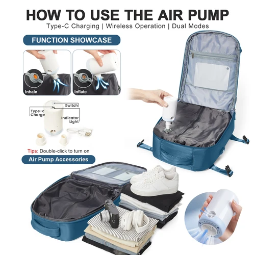 Imagen 2 del producto Mochila de vacío con bomba, mochila de viaje, cabina de avión, equipaje de mano para mujer, bolsas de viaje, mochila de trabajo de negocios, mochila informal