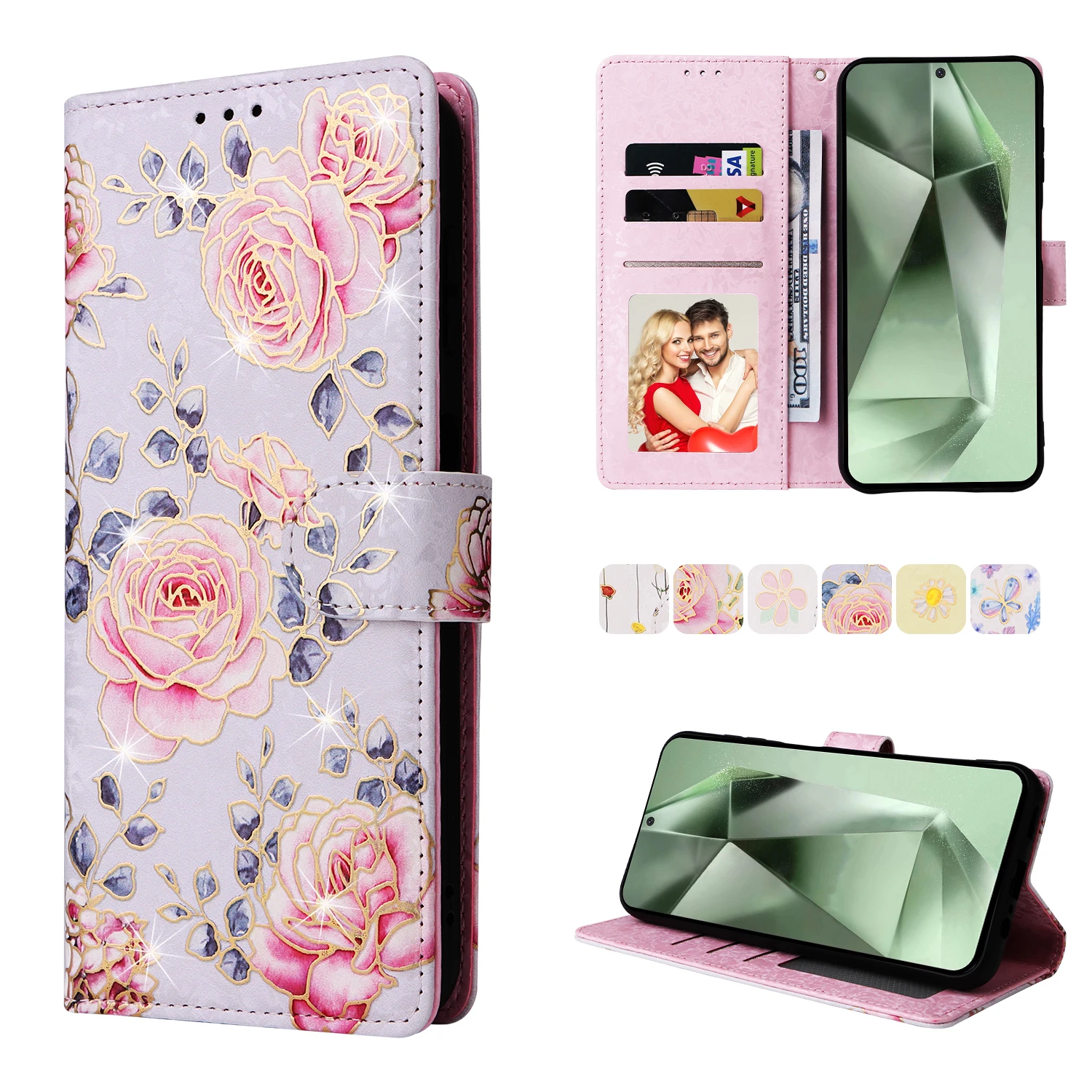 Wallet Floral Leather Phone Case for Samsung Galaxy S26 FE Ultra Plus S25 S24 S23