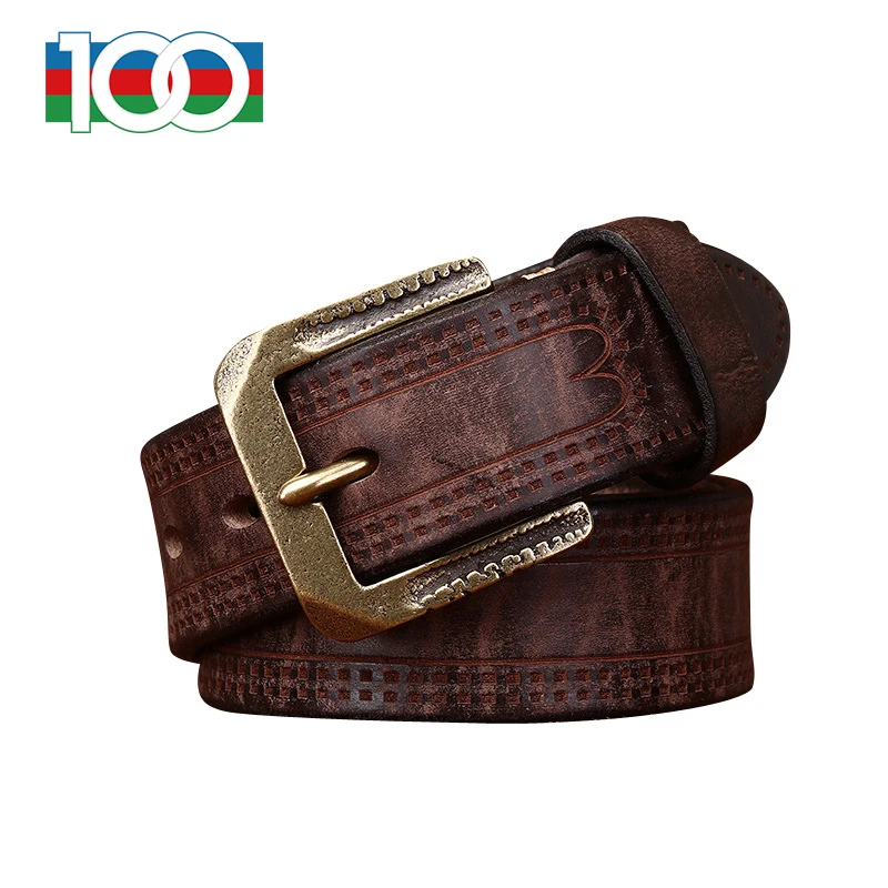 

Men's leather belt Retro personality embossed frosted leather belt men's head layer cowhide casual denim belt men's