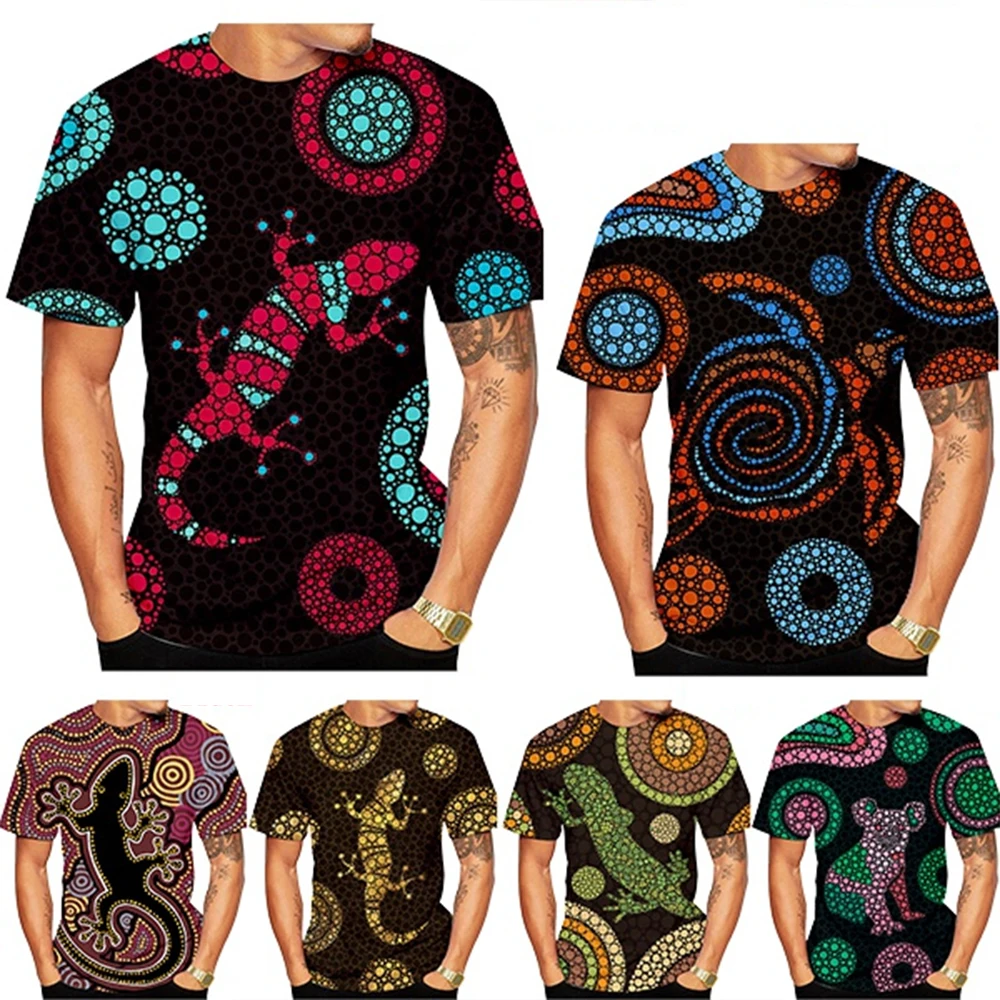 New fashion trend indigenous animal pointillism art 3D printing summer fashion trend round neck unisex short sleeved T-shirt