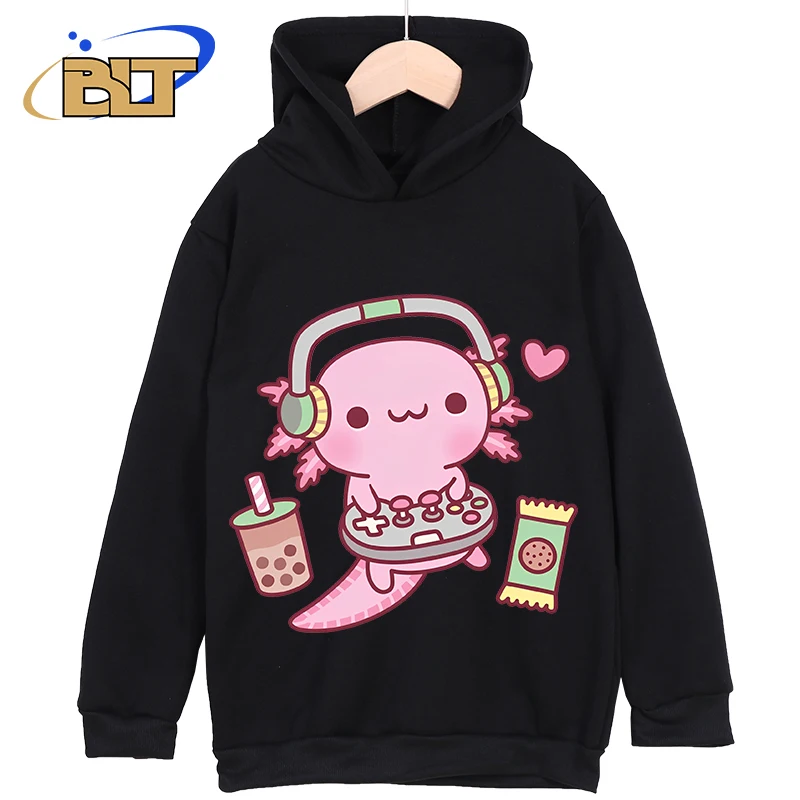 Axolotl Printed Kidswear Classic Sportswear New Hoodies for Kids in Black Suitable for Boys and Girls