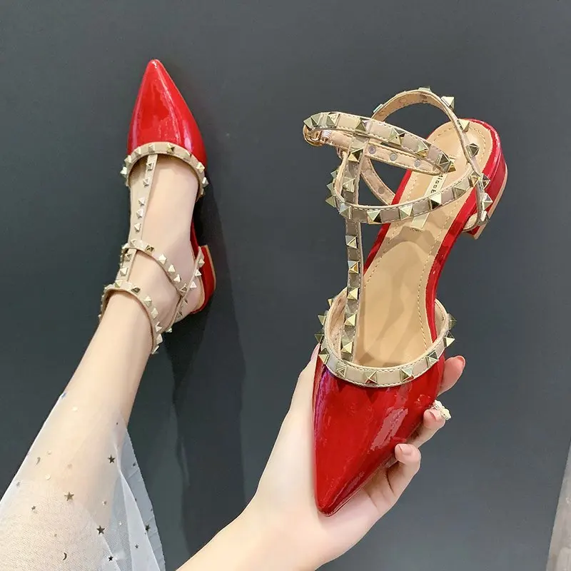 Pumps Women New Fashion Slingbacks Buckle Sandals Spring Female Pointed Toe Rivet Shallow Sexy Dress Party Low Heels Shoes