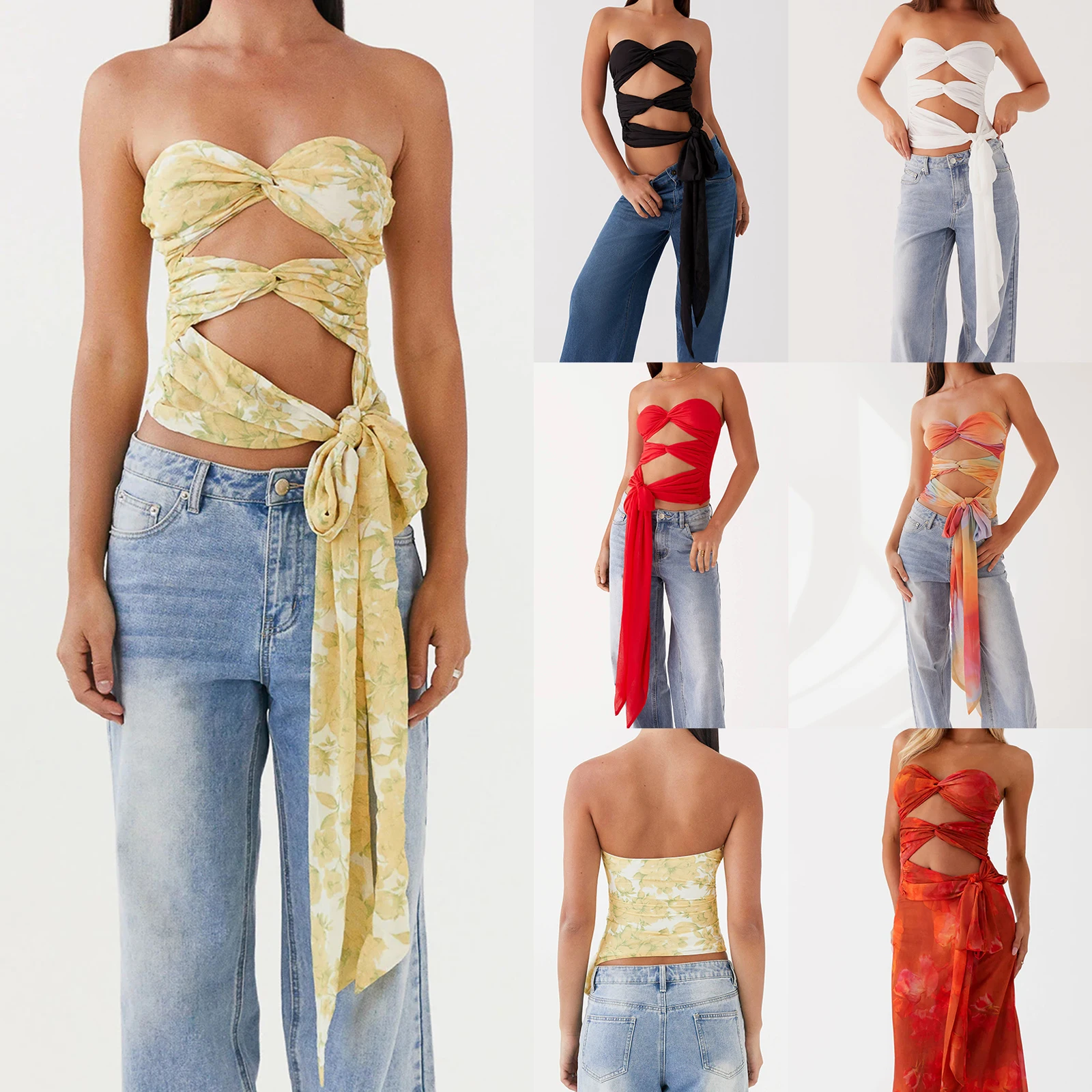 donna-estate-y2k-coquette-twist-knot-tube-top-sexy-scava-fuori-increspato-top-a-fascia-tie-up-senza-spalline-per-uscire-crop-top