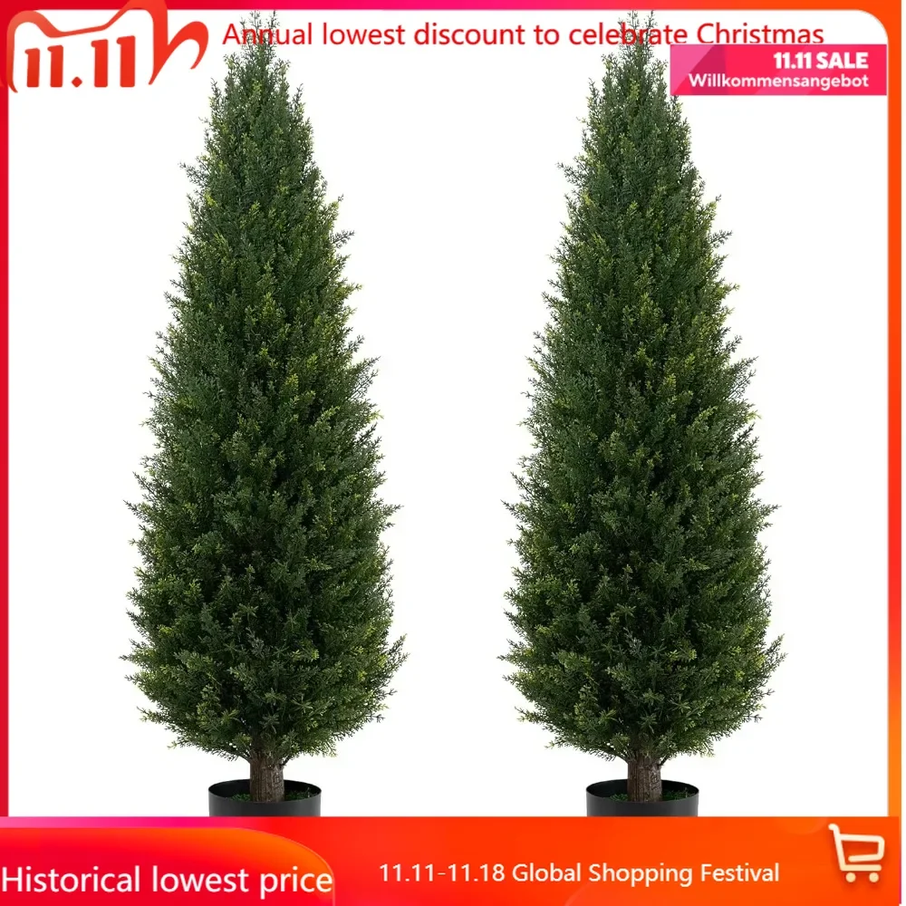 Two 4FTArtificial Cedar Trees Artificial Pine Tree UV Resistant Potted Plant Artificias Outdoor Tree Artificials Plants for Indo