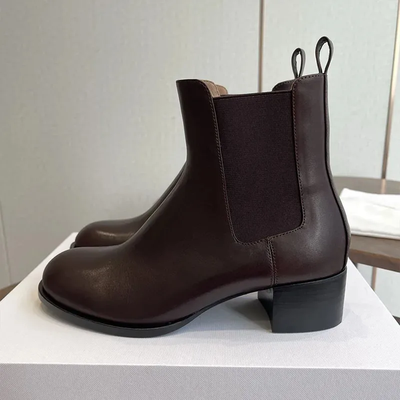 

Ботинки «Челси», женские короткие ботинки из натуральной кожи на эластичной ткани, зимние модные ботильоны на квадратном каблуке с острым носком
