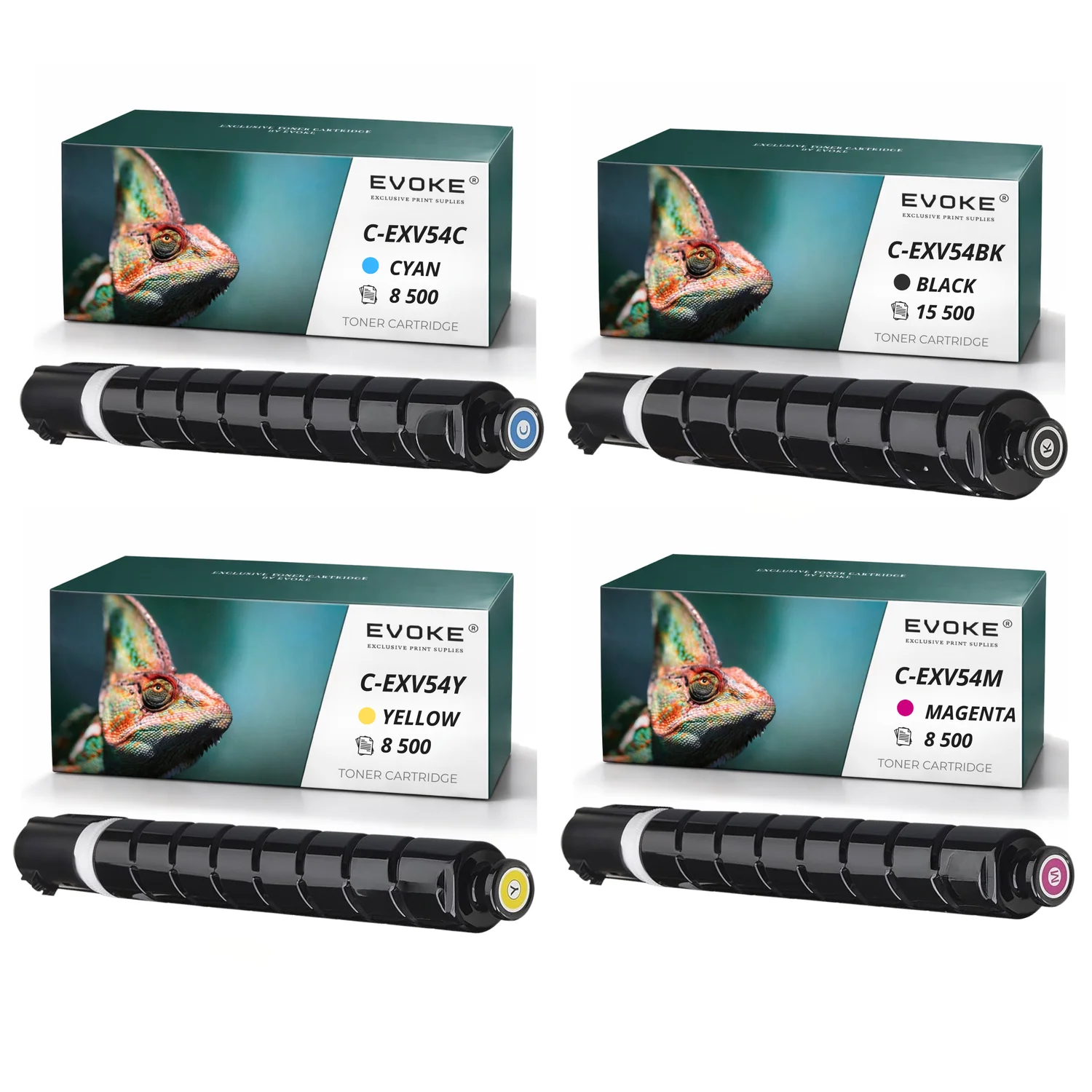Evoke Compatibele Toner voor Canon C-Exv54 Cexv54 4X Cmyk: Zwart, Cyaan, Magenta, Geel 41000 Pagina's Imagerunner Advance C3025I C3125I C3226I