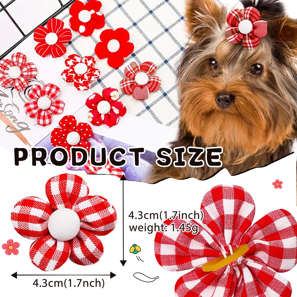 

Charming Set of 10/20 Adorable Red Flower Dog Hair Bows - Lovely Decorative Accessories for Stylish Pet Grooming. Festive Valent