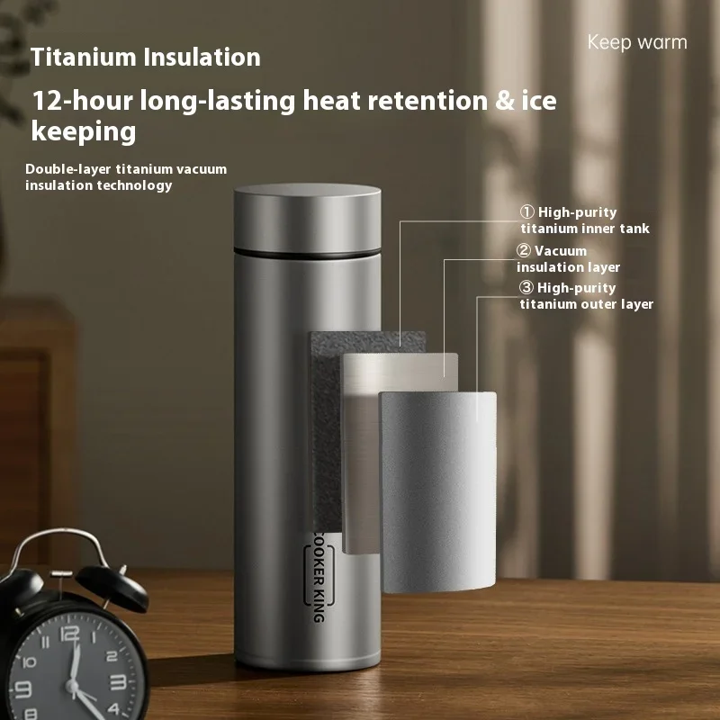 كوب ترمس من التيتانيوم النقي سعة 450 مل من كوكر كينج، زجاجة مياه معزولة خفيفة الوزن مع مصفاة شاي، كوب قهوة للمكتب المنزلي