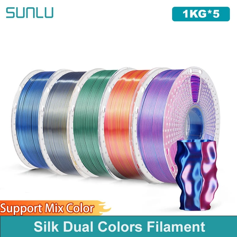 

SUNLU 5 кг Silk PLA Plus двухцветная нить 1 кг 1,75 мм Pla+ Rabinbow двухцветная 3D-нить с аккуратной раной для 3D-принтера