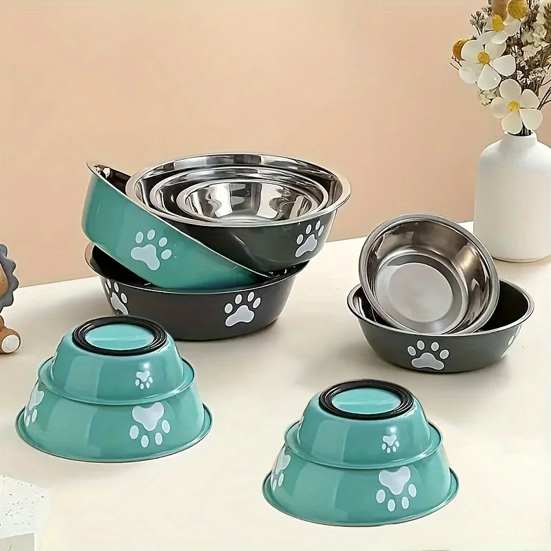 Pet Dog Food Bowl Rice Bowl Stainless Steel Dog Bowl Dog Bowl Drinking Water Bowl anti-tip Large Dog Cat Bowl Water Bowl