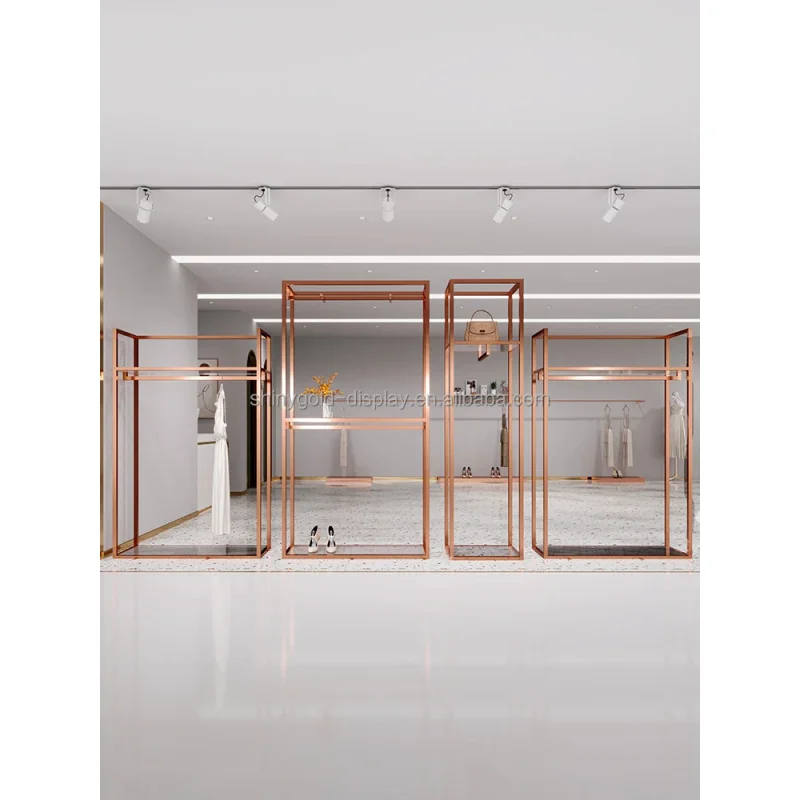custom.Customize Retail Clothing Double Layers Clothing Rack Clothes Shop Shelf Boutique Rose Gold Clothing Racks Bout