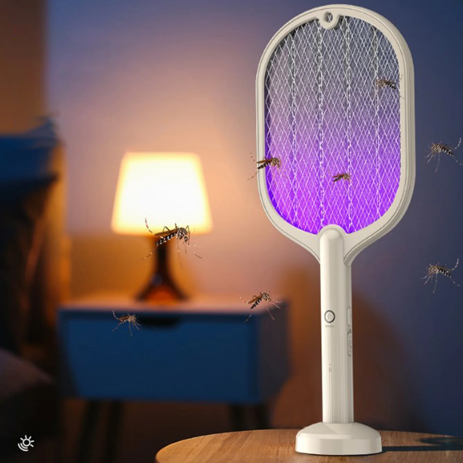 Electric Fly Swatter USB Charging 2 in 1 Fly Killer Racket with 3 Layer Mesh for Home Use White Electric Fly Trap Racket