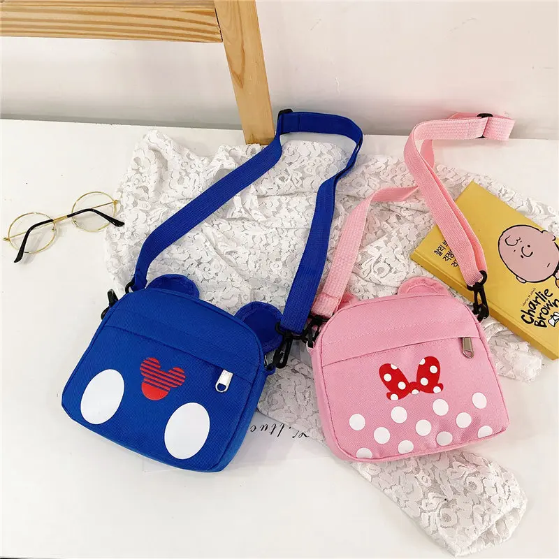 Disney-bandolera de lona con estampado de dibujos animados para niños, bolsa de almacenamiento para exteriores, Mickey, Minnie Mouse