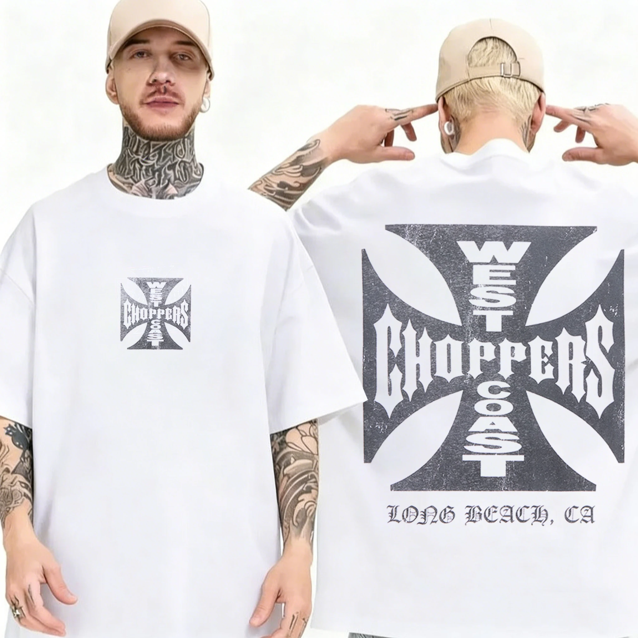 Vintage West Coast Choppers Printed Washing T-Shirt Women Cotton Breathable Retro Street Style Loose Fit Casual Streetwear Tops