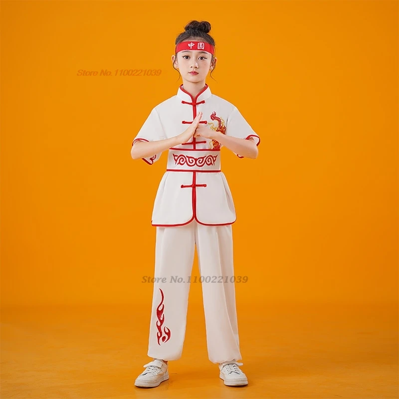 

2024 traditional chinese children kung fu wushu costume national dragon embroidery wushu kung fu shaolin training exercise set