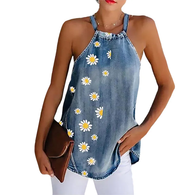 

Women's Loose Denim Camisole, Fashionable, Cross-Border, Daisy Print