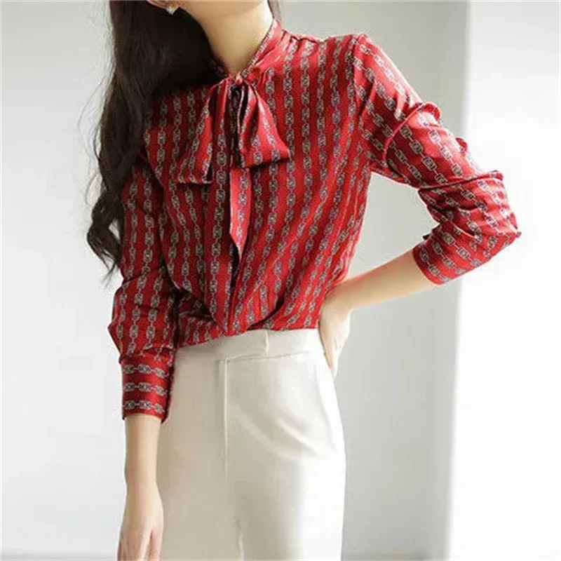 Shirt Women's Long Sleeves Jacket 2024 New Red Printing Shirts Coat Fashion Bottoming Shirt Spring Autumn Cowgirl Tops Female