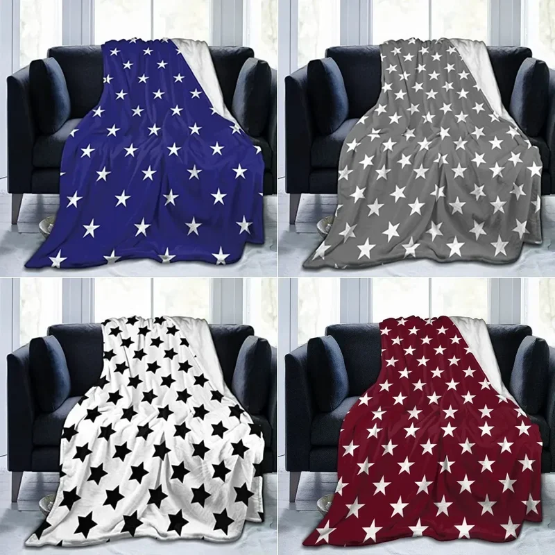 Star Flannel Throw Blanket Blue and White Colour Air Conditioning  for All Seasons Couch Sofa Living Room King Queen Size@0 #