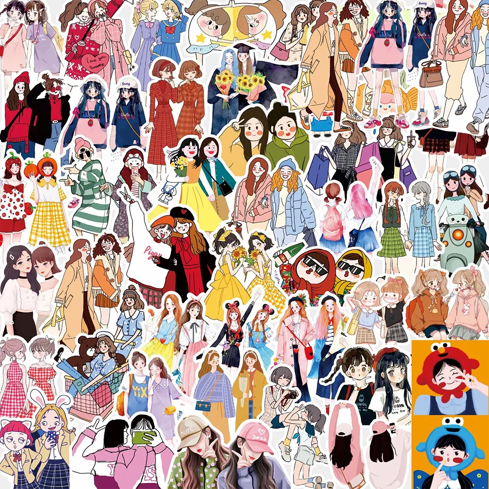 10/30/52 Uds lindo Anime ACGN chica vestir pegatinas dibujos animados moda para chicas pegatina Notebook teléfono portátil calcomanía decoración suministros