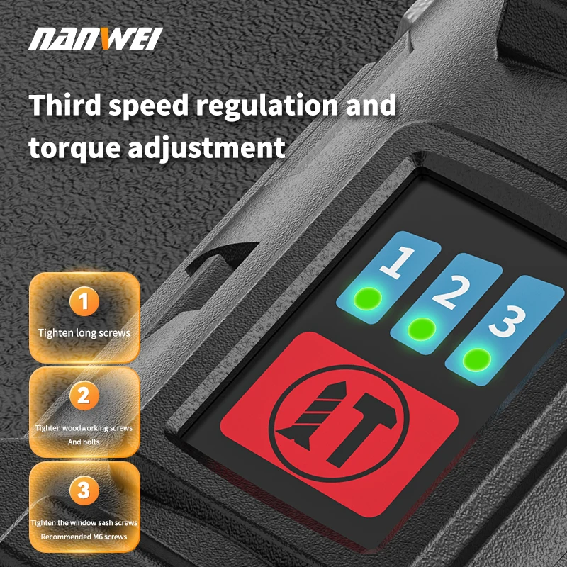 NANWEI 16.8V Brushless Lithium Battery Impact Screwdriver Household Electric Screwdriver 3-speed Control