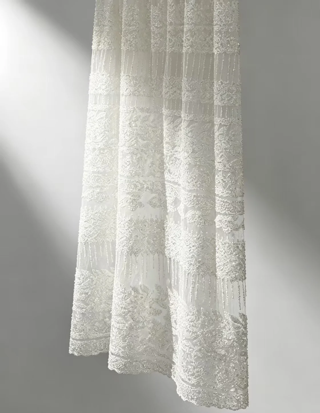 XILEI #31 2026 New Beaded Lace Fabric in Off White Chantilly Bridal Fabric Panel  Luxury Exquisite French Lace