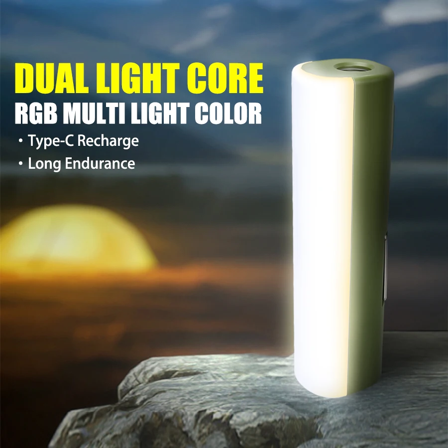 

Portable Dual Light Source Handheld Flashlights With Hook Rechargeable LED Waterproof Outdoor Lanterns For Hiking Fishing